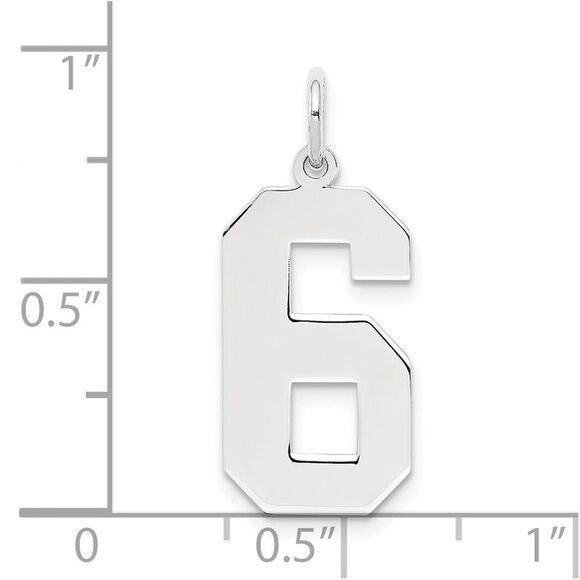 Sterling Silver, Athletic Collection, Large Polished Number 6 Pendant - Picture 3 of 6